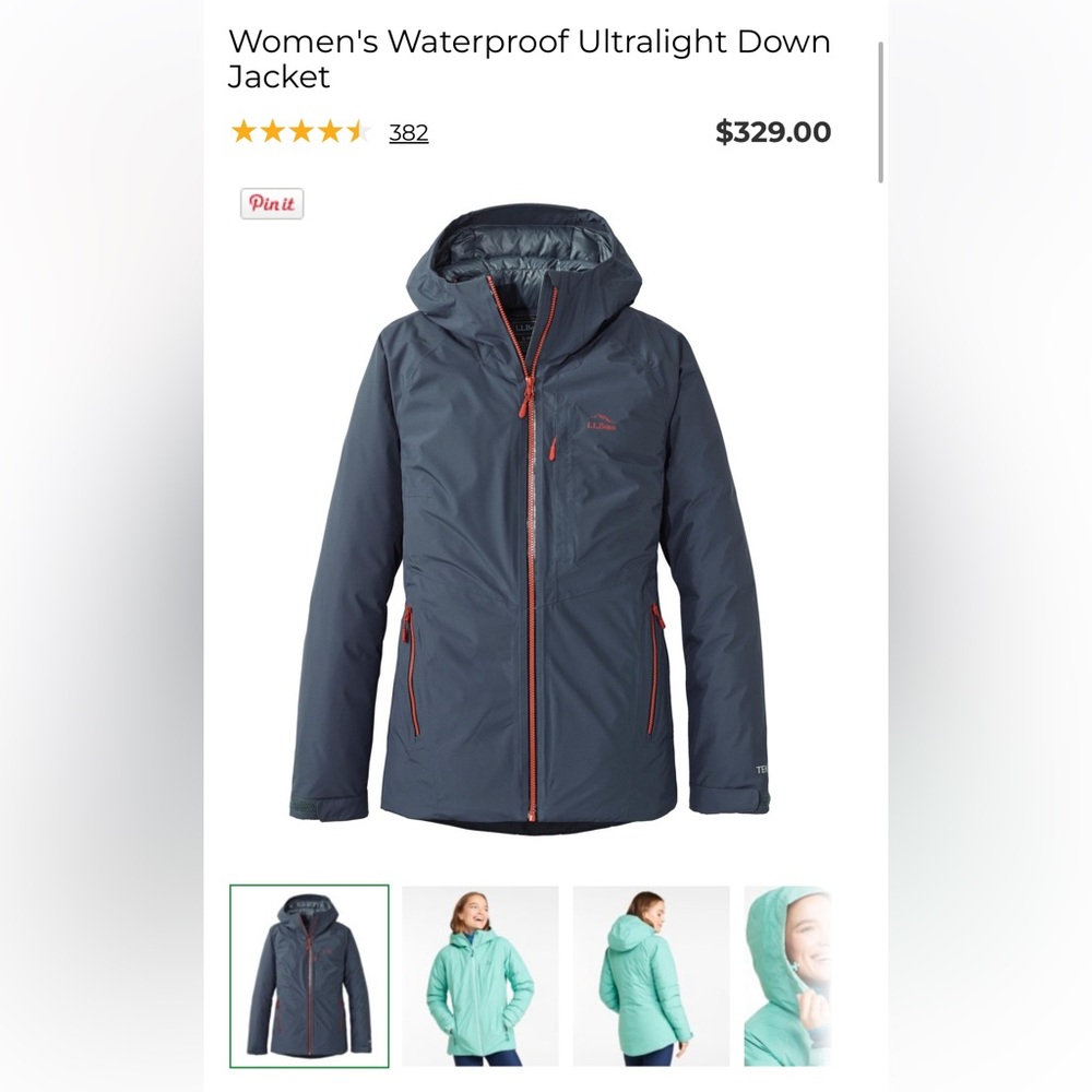LLBean women’s waterproof ultralight down jacket